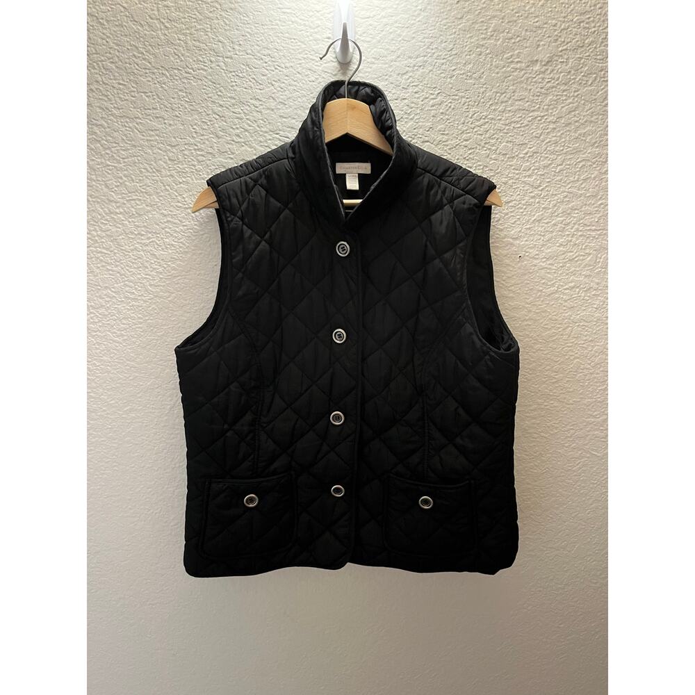 Charter Club Black Quilted Button Front Vest Lightweight Puffer Size L - Picture 2 of 5